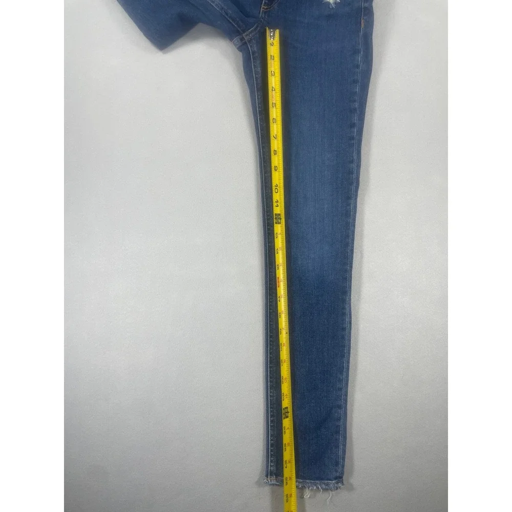 Rag & Bone JEAN Skinny Jeans La Paz Blue Distressed Raw Hem W1502K520LAP Size 25
